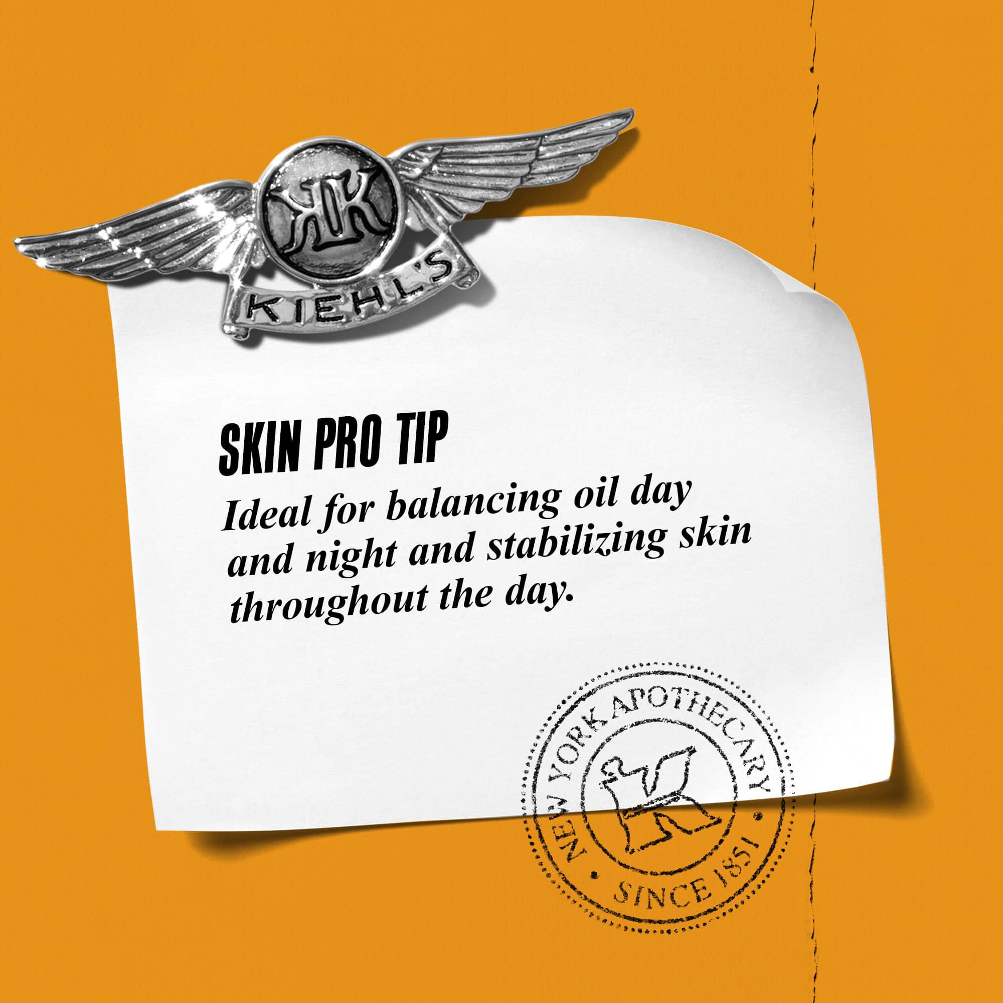 Un graphique avec le texte : « Conseil d'expert : Ideal pour equilibrer le sebum toute la journee et apaiser la peau tout au long de la journee », a cote d'un flacon de tonique Calendula Herbal-Extract Toner.