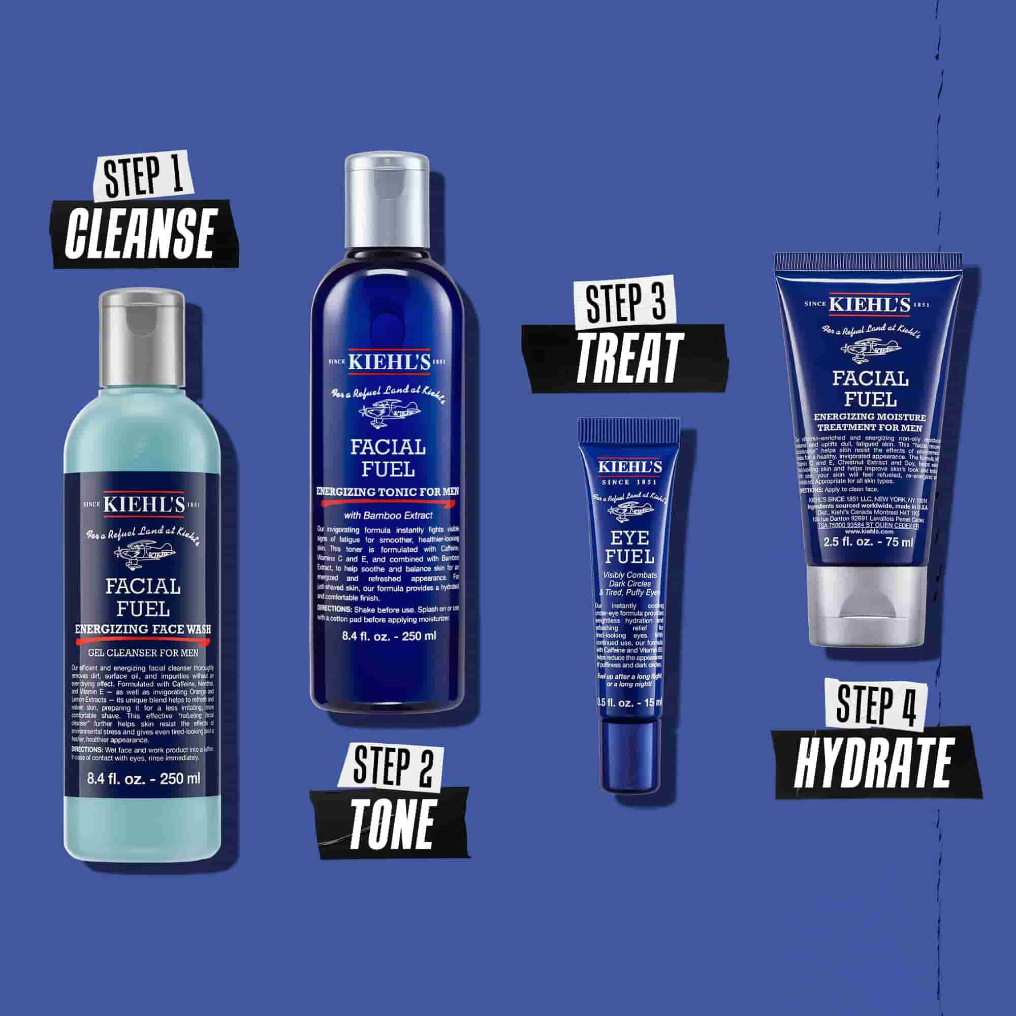 Illustration de la routine Facial Fuel - Nettoyer, Tonifier, Traiter, Hydrater