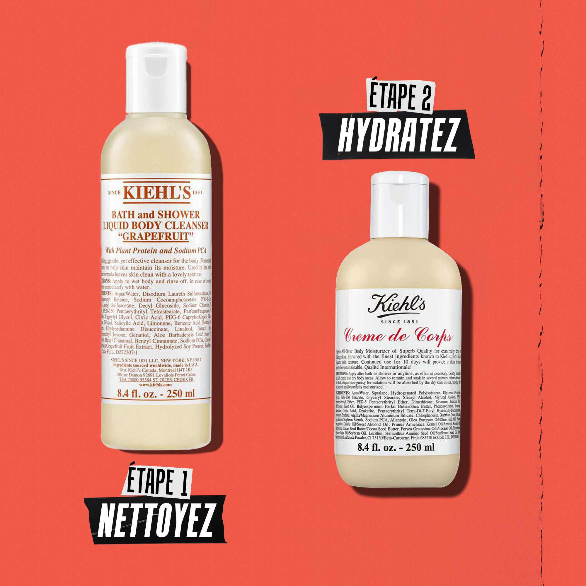 Illustration de la routine avec le Nettoyant pour le Corps au Pamplemousse Kiehl's - Nettoyer, Hydrater