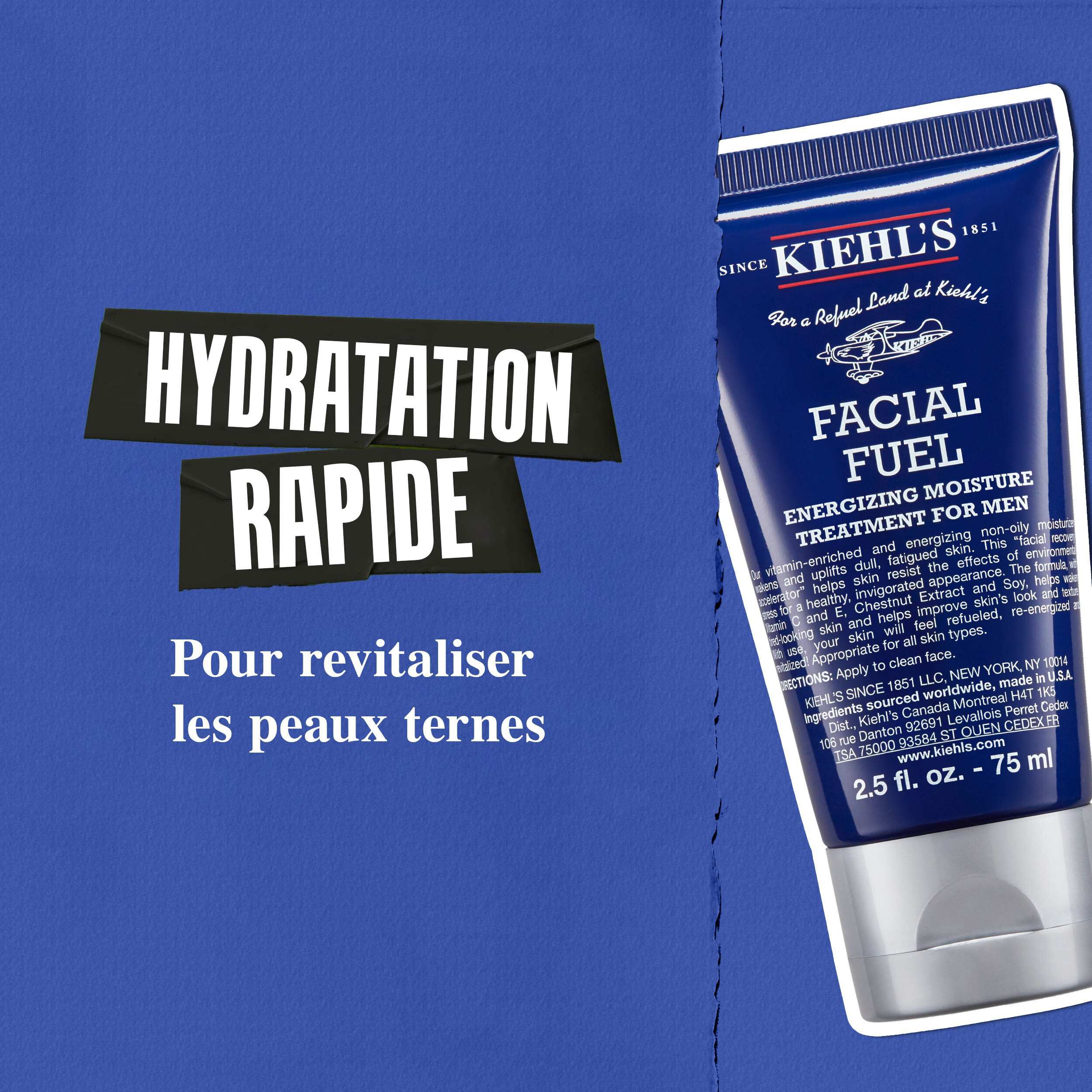 Hydratation a absorption rapide pour revigorer les peaux ternes - Soin Hydratant Energisant Facial Fuel pour homme