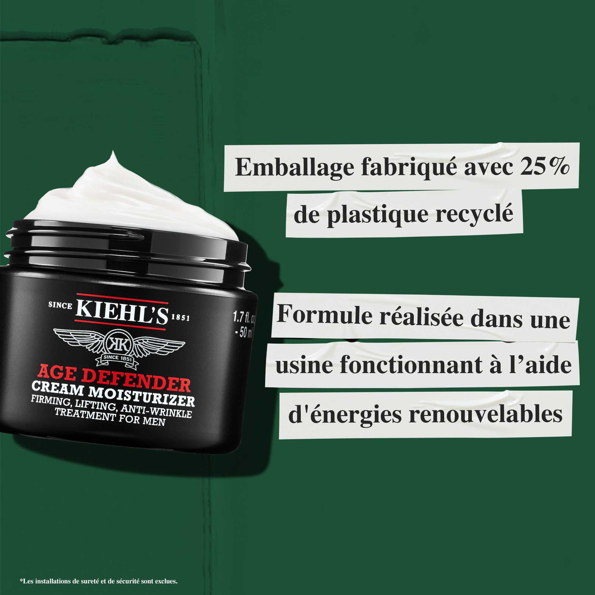 Pot Age Defender compose a 41 % de plastique recycle ; formule fabriquee dans une usine utilisant de l'energie renouvelable.