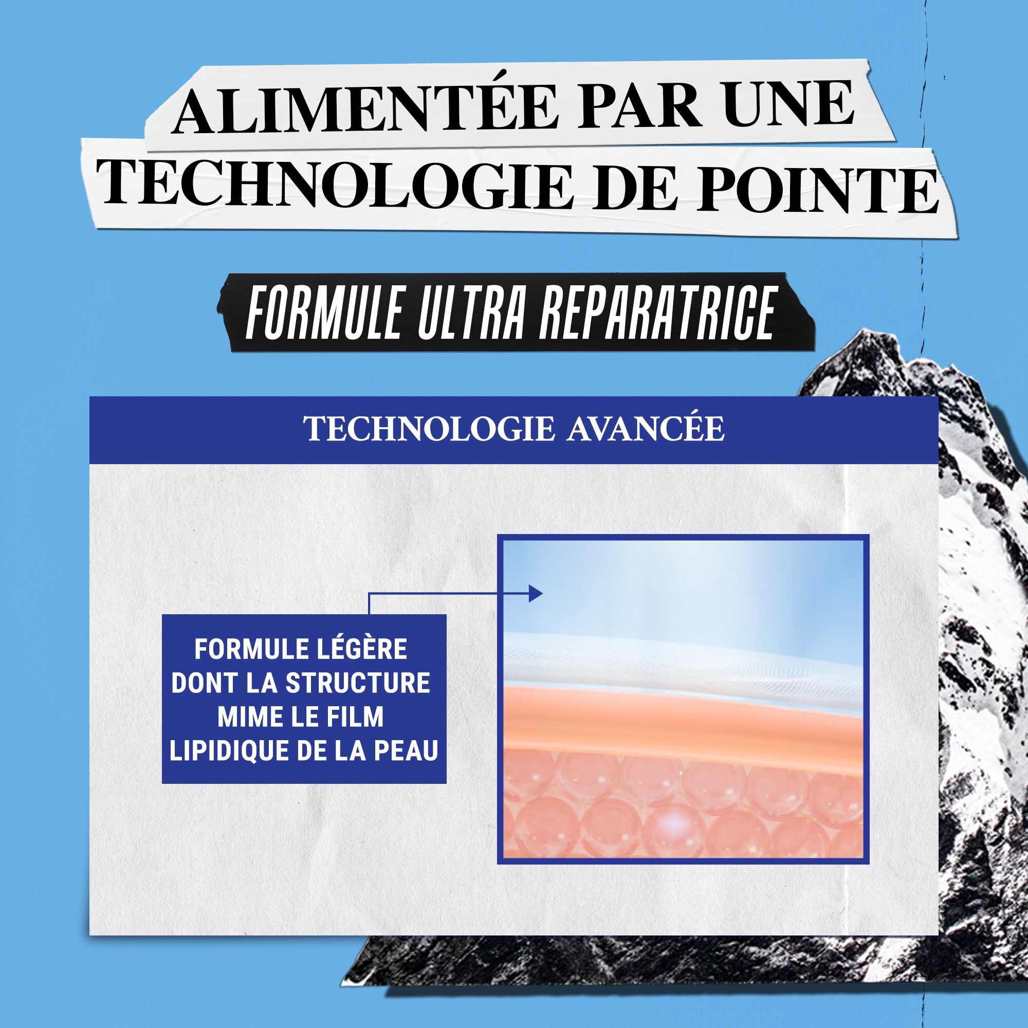 Illustration de la technologie avancee - La formule respirante imite la structure lipidique de la peau