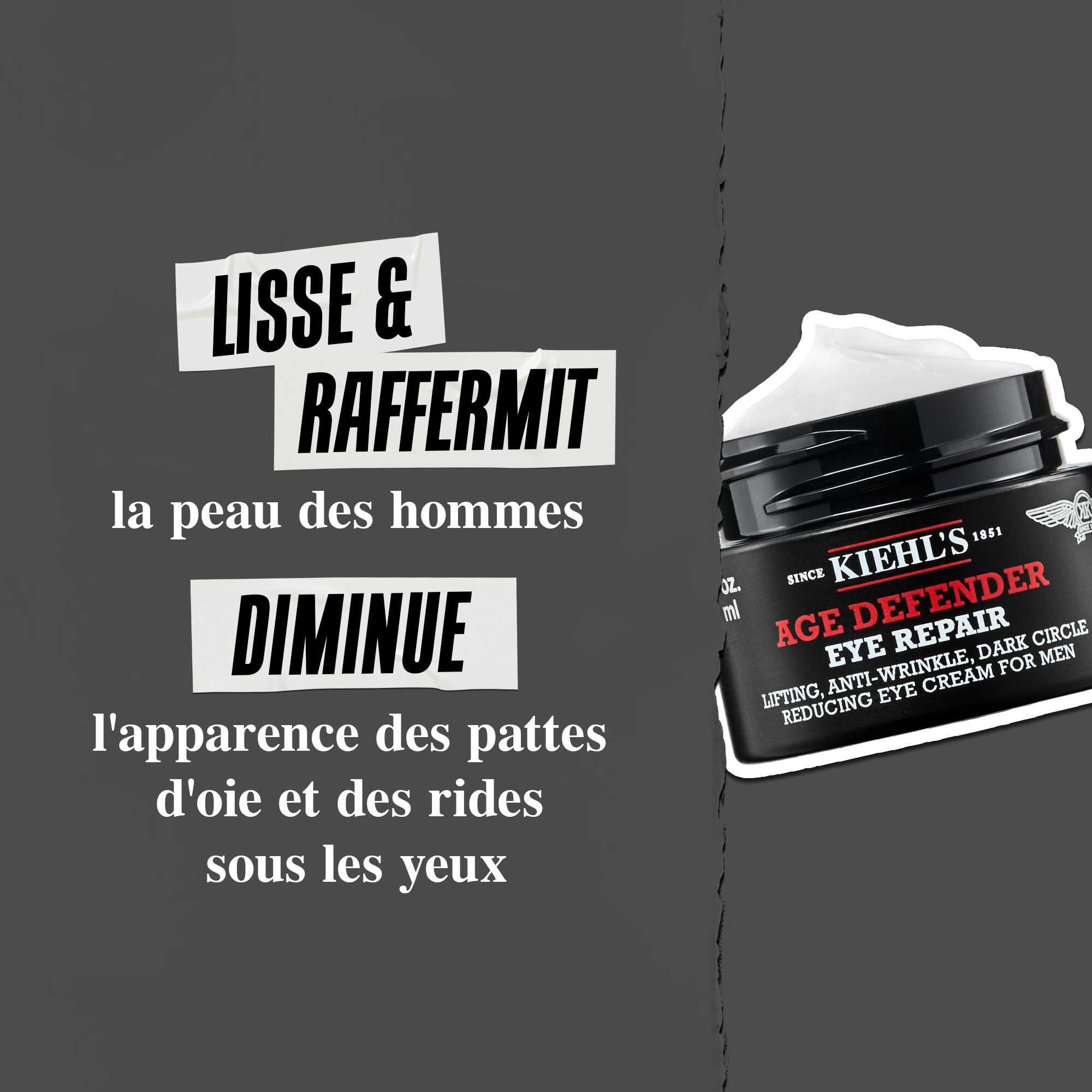 Soin yeux Age Defender : Lisse et raffermit la peau des hommes pour attenuer l'apparence des pattes d'oie et des rides sous les yeux.