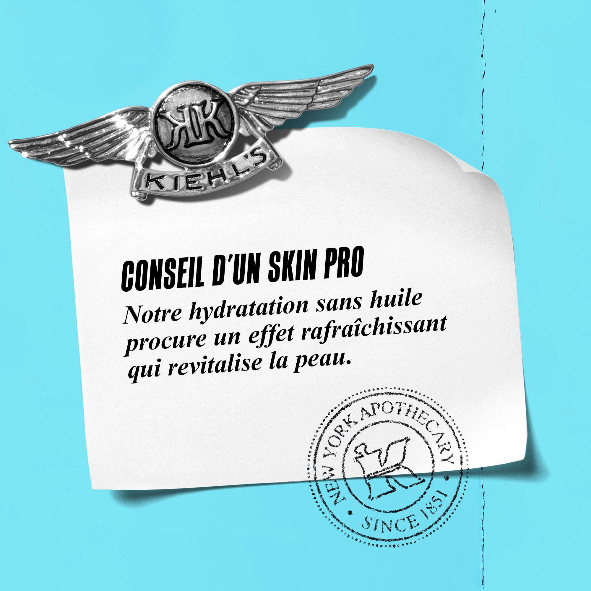 Graphique avec le texte : « Conseil d'expert : Notre hydratation sans huile a un effet rafraichissant pour revigorer la peau. »