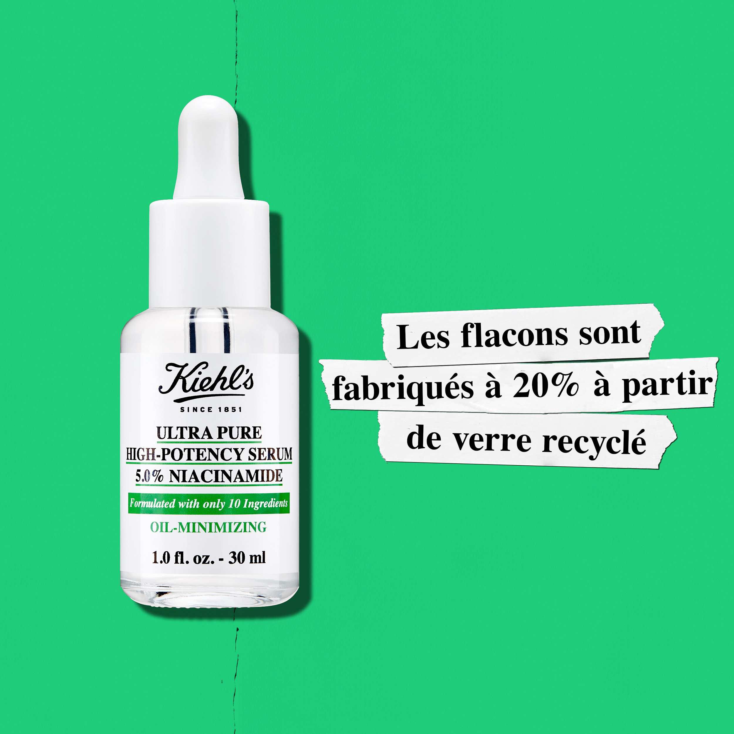 Les flacons du Serum Ultra Pure Kiehl's саnt composes a 20 % de verre recycle