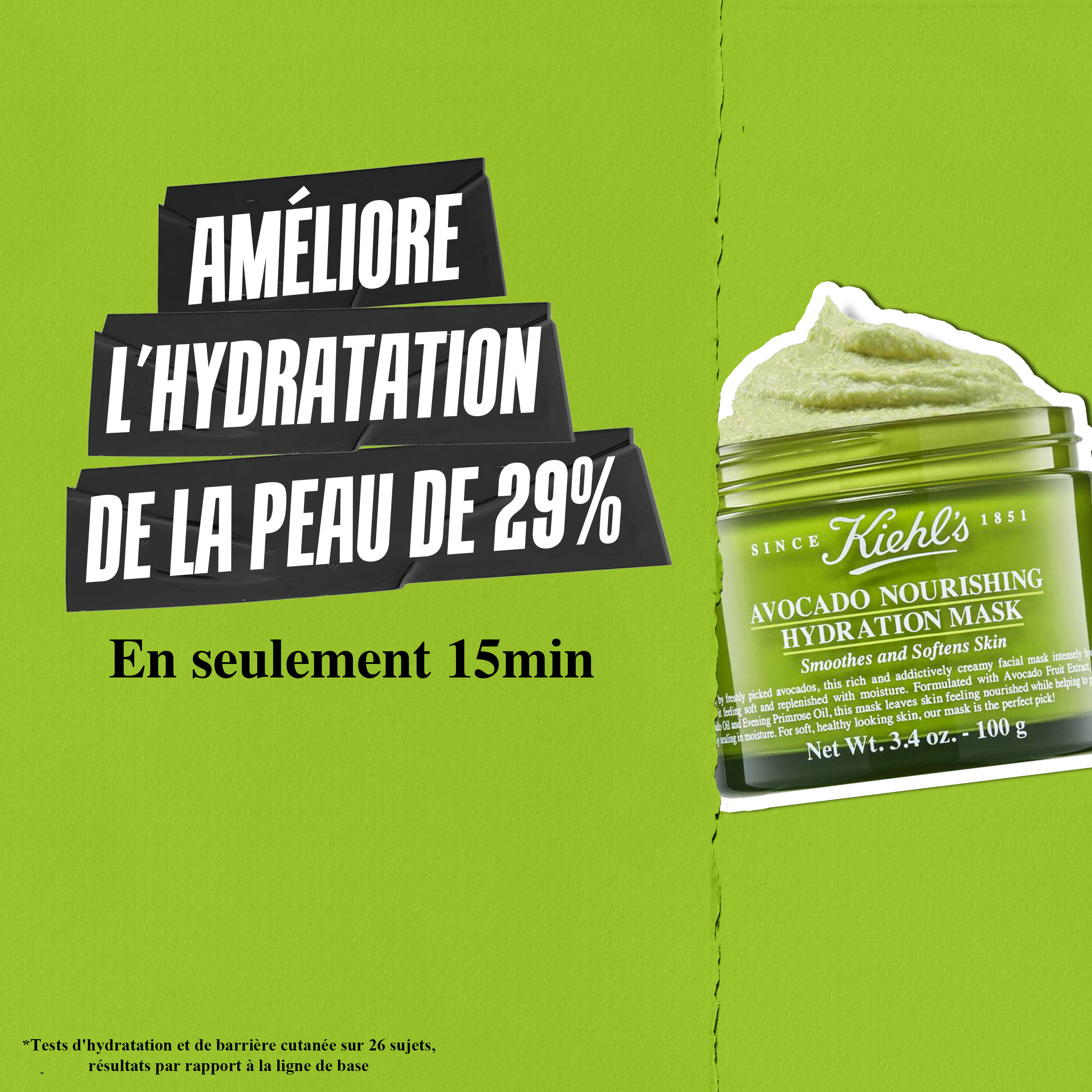 Hydratation de la peau amelioree de 29 % en seulement 15 minutes avec le Masque Hydratant Nourrissant a l'Avocat Kiehl's