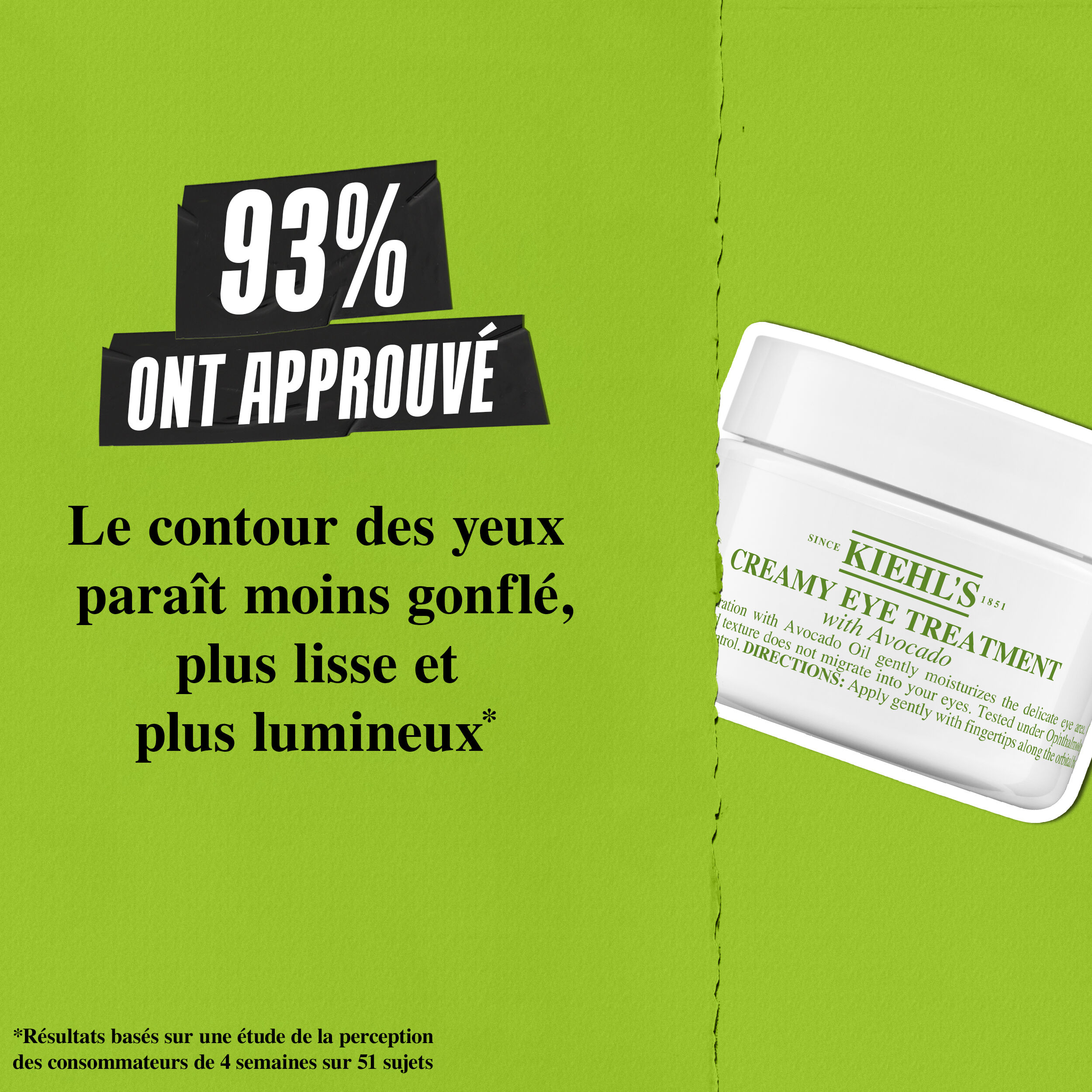 93 % confirment que le contour de l'oeil parait moins gonfle, plus lisse et plus eclatant avec le Soin Yeux Avocat