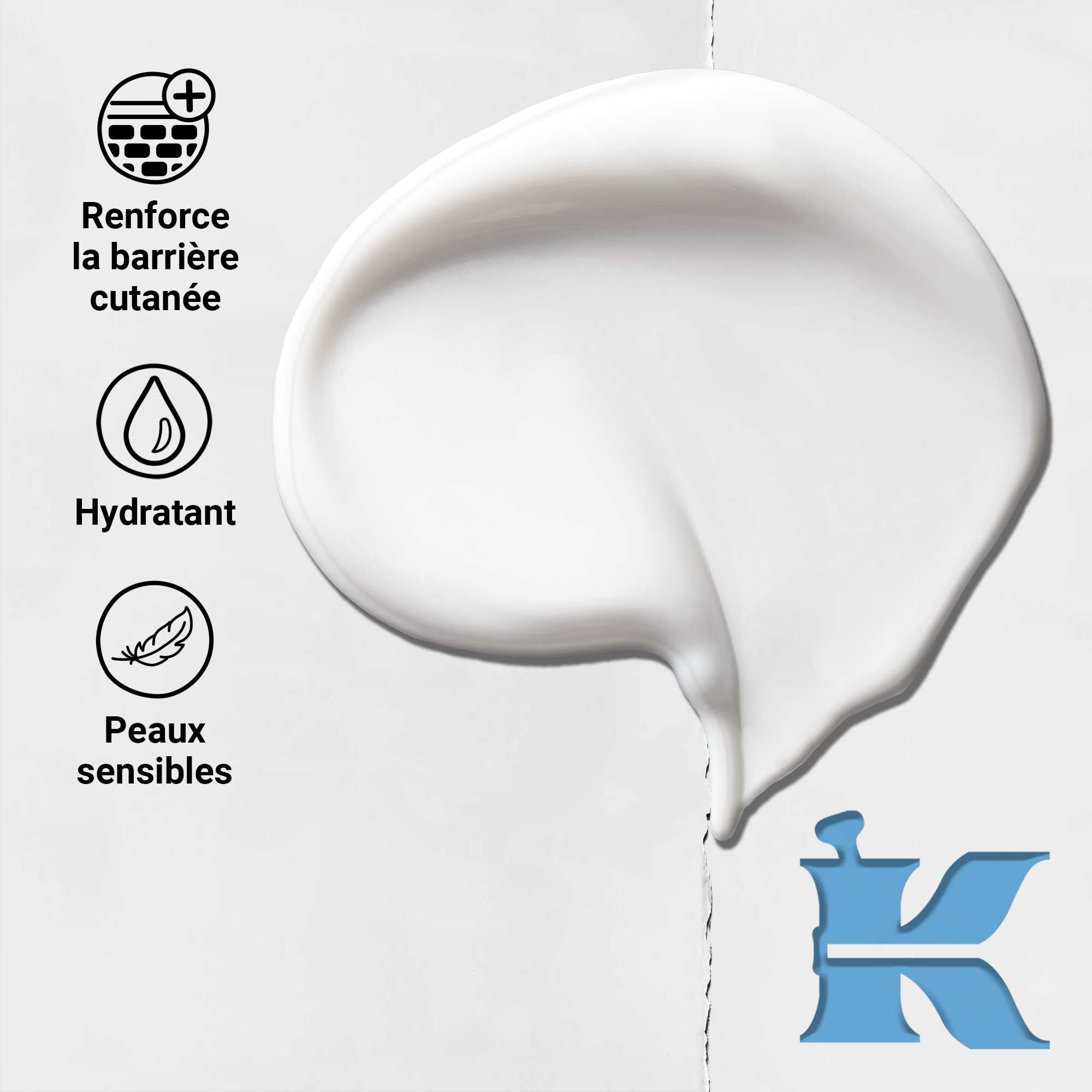 Photo de la texture et icones Ultra Facial Moisturizer : renforce la barriere cutanee, hydratation, peau sensible