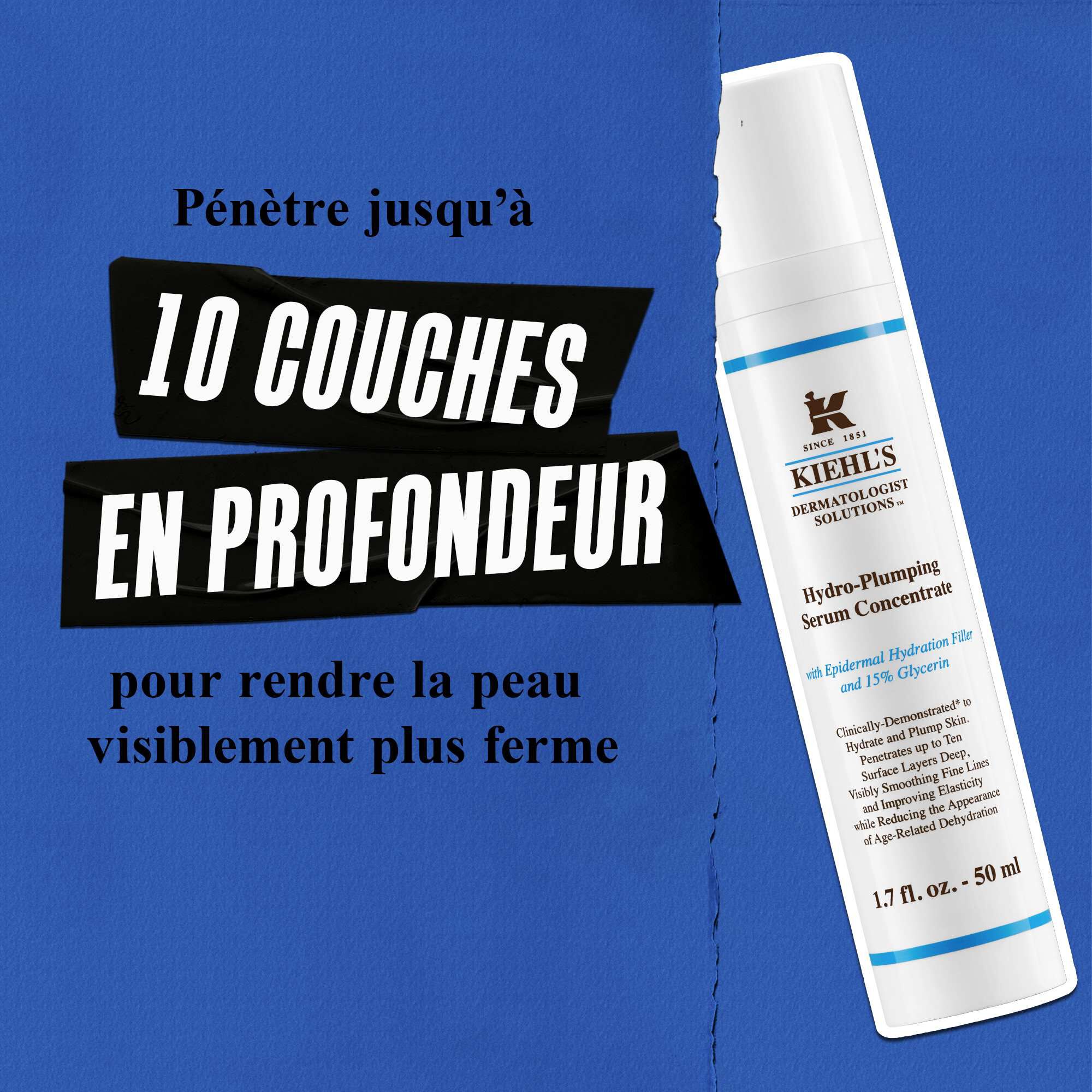 Le Concentre de Serum Hydro-Repulpant Kiehl's penetre jusqu'a 10 couches sous la peau pour la repulper visiblement