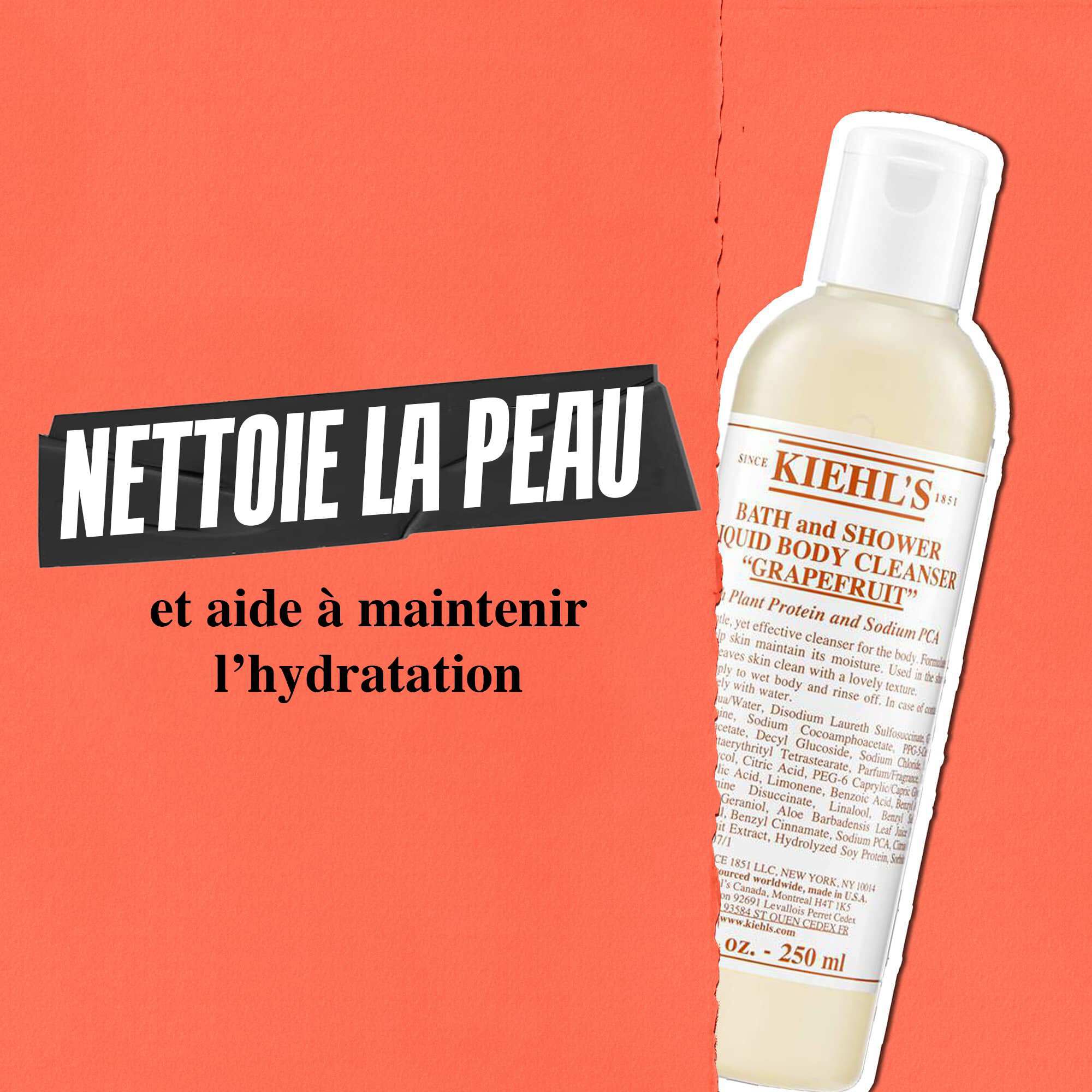 Le Nettoyant Liquide pour le Corps au Pamplemousse Kiehl's nettoie la peau et aide a maintenir l'hydratation