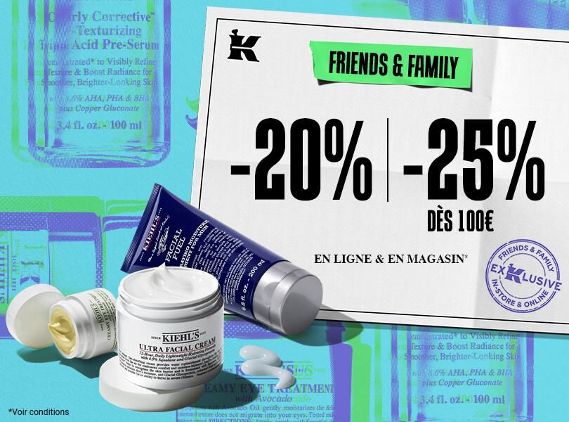 deux pots de creme visage blancs et un tube de creme bleu kiehl's sur un fond bleu