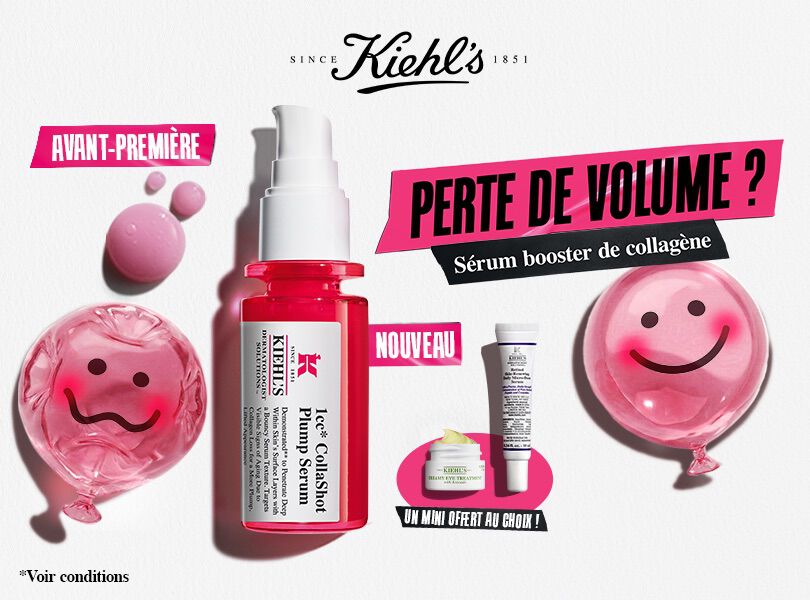 Des produits de soin disposes sur un fond en papier blanc texture. L'element principal est un flacon de serum pour le visage en verre translucide rose vif, dote d'une pompe blanche.