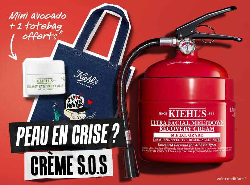 creme reparatrice meltdown kiehl's sur un fond rouge