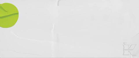 Un fond blanc avec un petit cercle vert et un logo stylise en bas a droite.