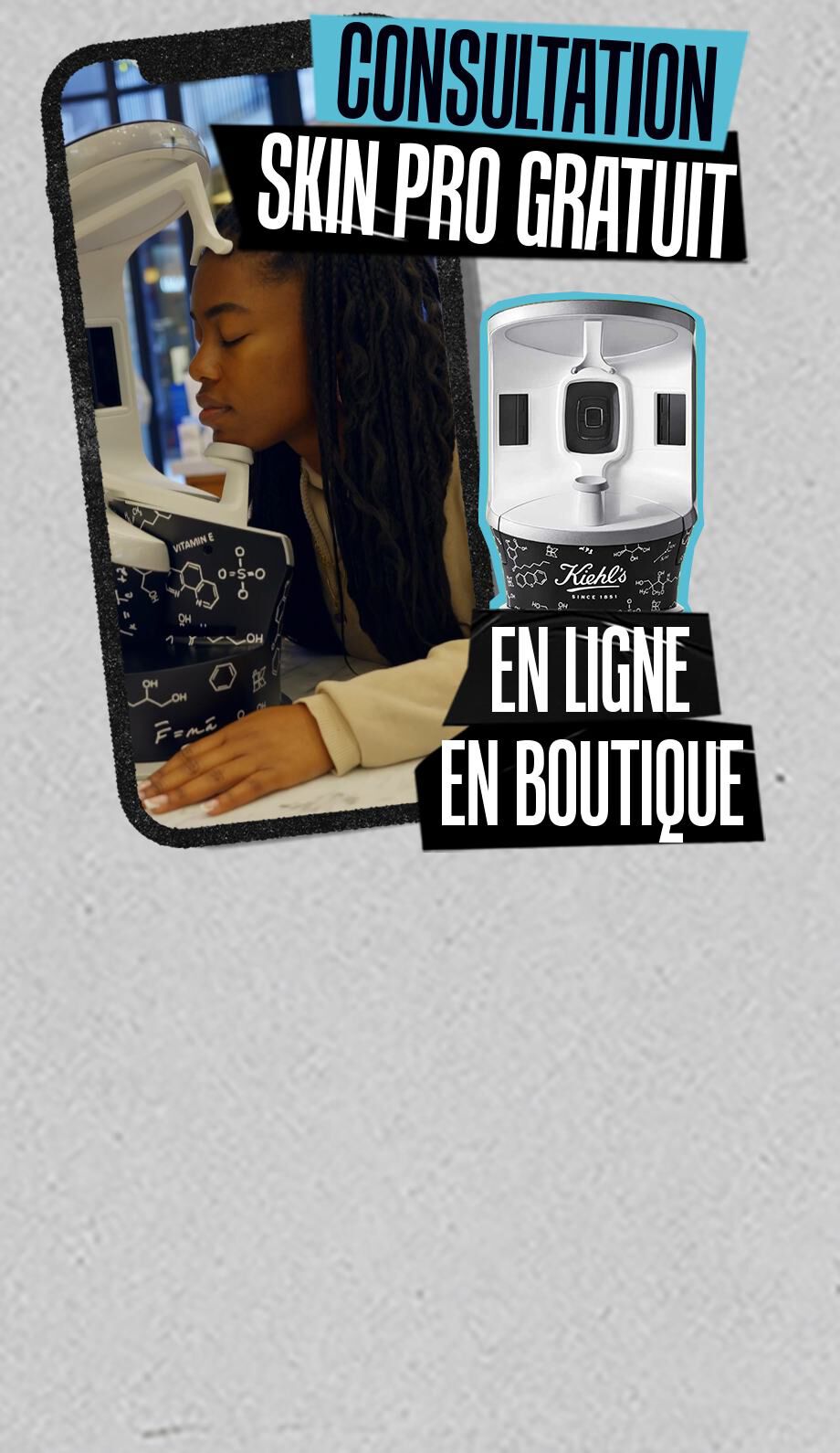 Analyse de la peau en boutique Kiehl’s – utilisation d’un appareil de diagnostic cutane avec une experte