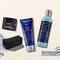 trois flacons de creme kiehl's avec une trousse noire sur un fond beige