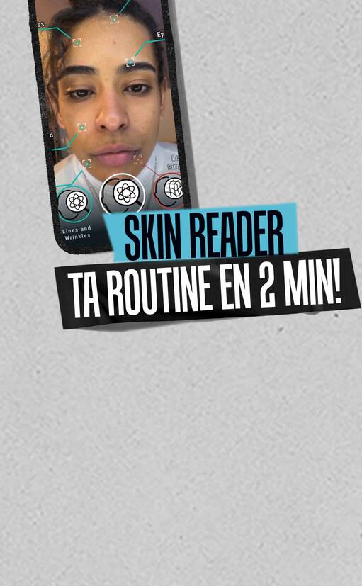 Diagnostic de la peau Kiehl’s – analyse intelligente avec application mobile, message « Ready for analysis » affiche a l’ecran