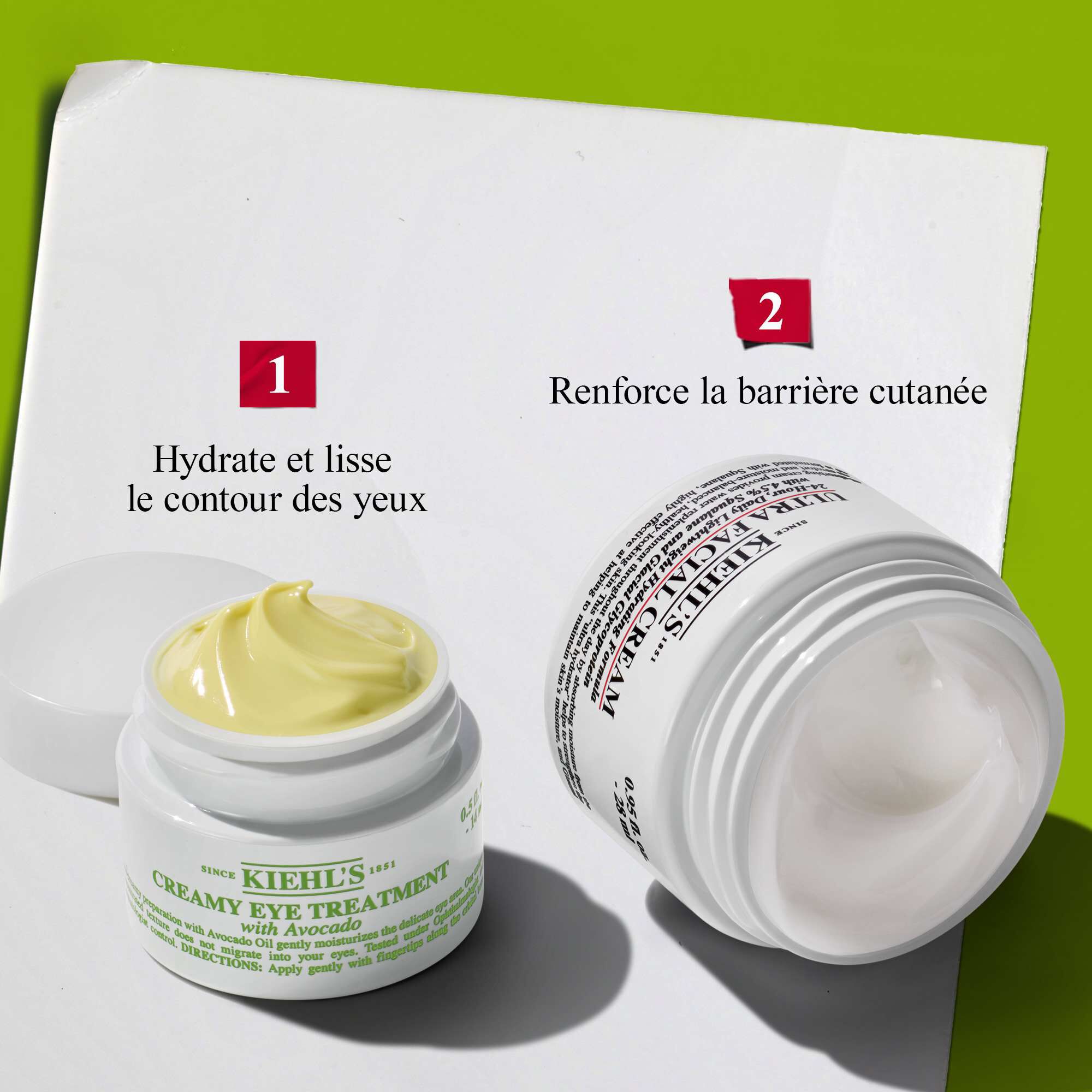Kiehl's recommended order of use: Creamy Eye Treatment with Avocado to hydrate and depuff under eyes, followed by Ultra Facial Cream to strengthen the skin barrier.​