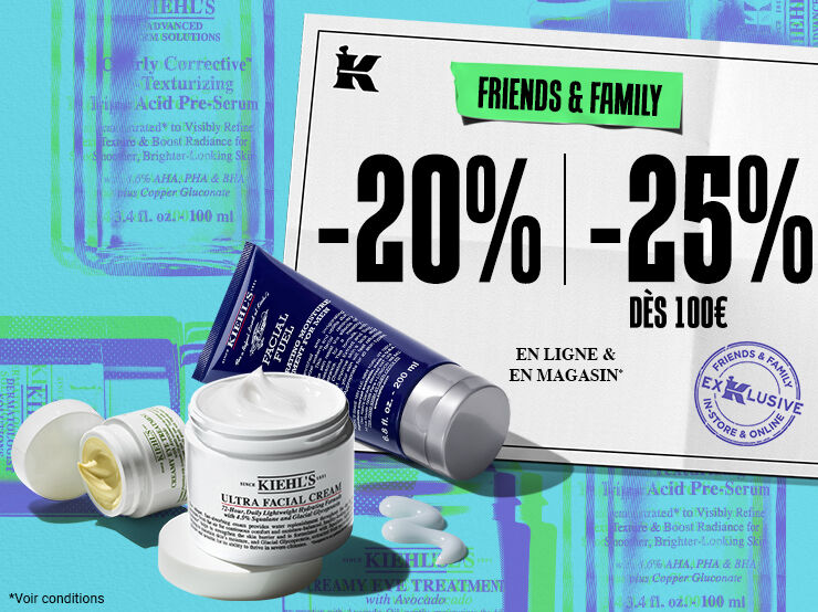 deux pots de creme visage blancs et un tube de creme bleu kiehl's sur un fond bleu