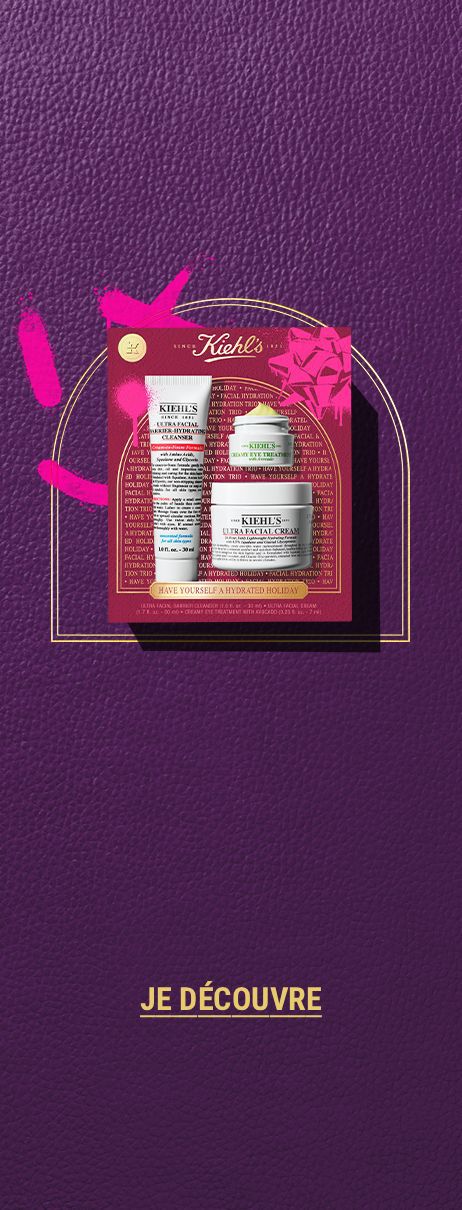 un coffret cadeaux rouge compose de deux produits kiehl's sur fond violet