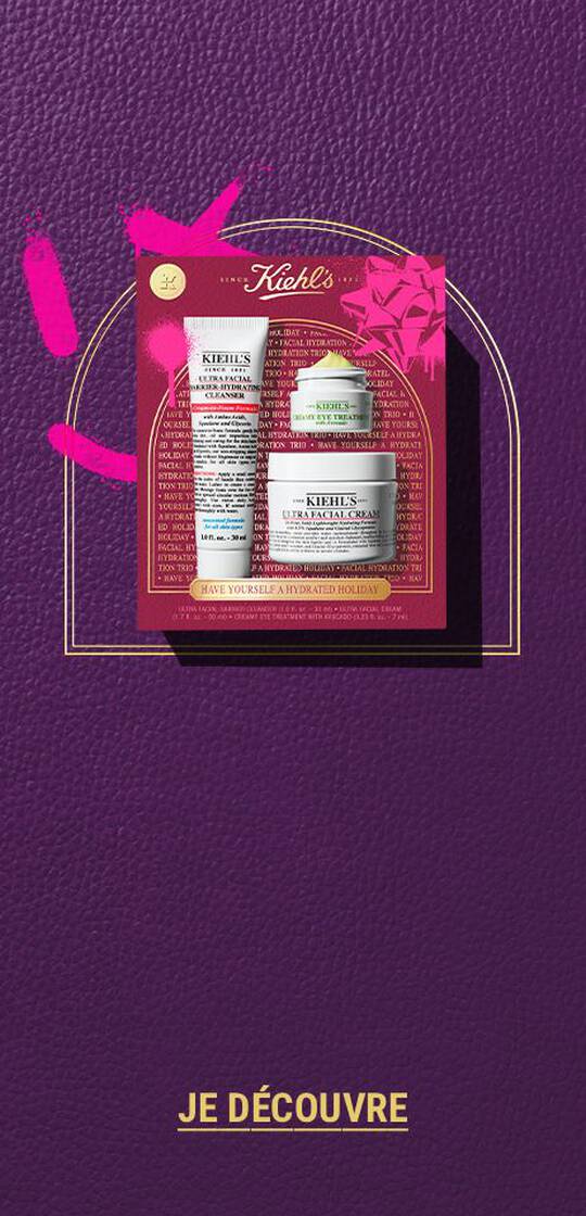 un coffret cadeaux rouge compose de deux produits kiehl's sur fond violet