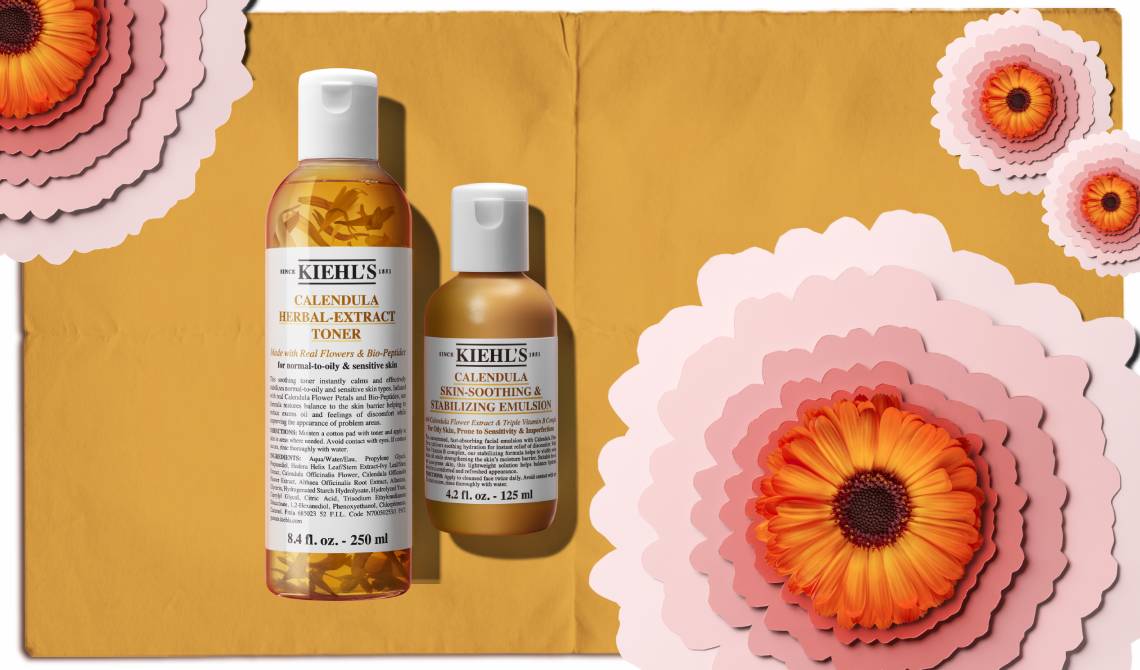 Deux produits Kiehl's a base de calendula: Calendula Herbal-Extract Toner et Calendula Skin-Soothing & Stabilizing Emulsion